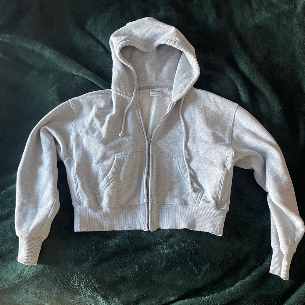 TNA Gray Cozy Sweatfleece Boyfriend Boxy Zip Hoodie